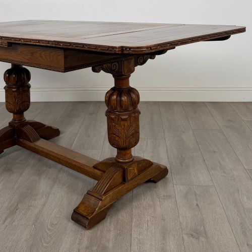 ANTIQUE 20TH CENTURY EDWARDIAN DRAW LEAF DINING TABLE IN OAK - ADDITIONAL PHOTO 5