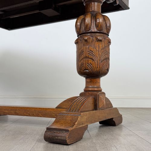 ANTIQUE 20TH CENTURY EDWARDIAN DRAW LEAF DINING TABLE IN OAK - ADDITIONAL PHOTO 6