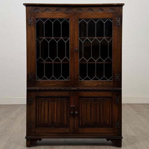 antique 20th century carved oak display cabinet - CATEGORY: ANTIQUE BOOKCASES - DATED EDWARDIAN