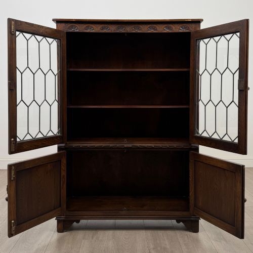 ANTIQUE 20TH CENTURY CARVED OAK DISPLAY CABINET - ADDITIONAL PHOTO 1