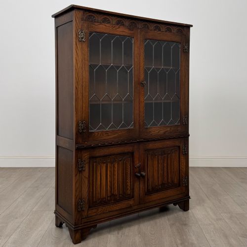 ANTIQUE 20TH CENTURY CARVED OAK DISPLAY CABINET - ADDITIONAL PHOTO 8