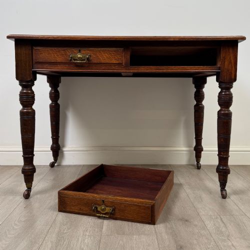 ANTIQUE 20TH CENTURY EDWARDIAN WRITING TABLE IN OAK - ADDITIONAL PHOTO 9