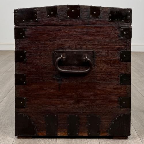 ANTIQUE 19TH CENTURY IRON BOUND VICTORIAN SILVER CHEST IN OAK - ADDITIONAL PHOTO 2