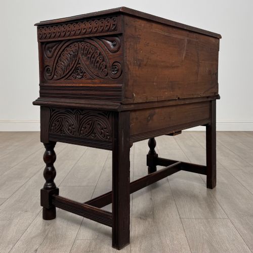 ANTIQUE 19TH CENTURY CARVED VICTORIAN CHEST ON STAND IN OAK - ADDITIONAL PHOTO 3