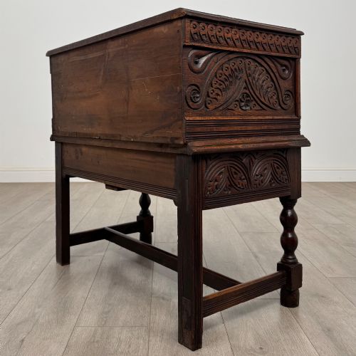 ANTIQUE 19TH CENTURY CARVED VICTORIAN CHEST ON STAND IN OAK - ADDITIONAL PHOTO 5