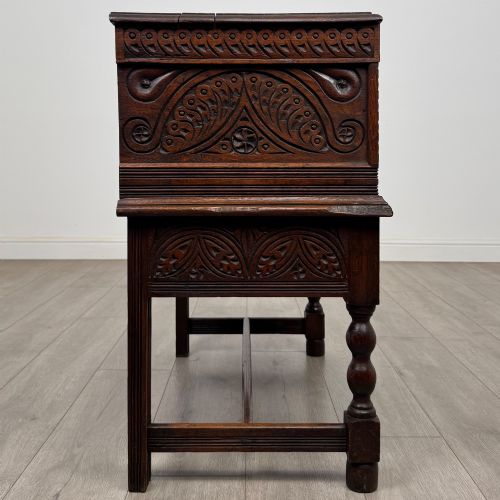 ANTIQUE 19TH CENTURY CARVED VICTORIAN CHEST ON STAND IN OAK - ADDITIONAL PHOTO 6