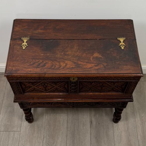ANTIQUE 19TH CENTURY CARVED VICTORIAN CHEST ON STAND IN OAK - ADDITIONAL PHOTO 8