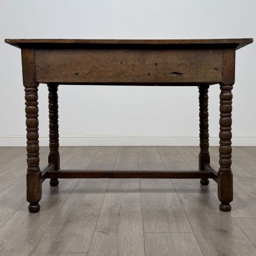 ANTIQUE 18TH CENTURY GEORGIAN BOBBIN TURNED WRITING TABLE IN OAK - ADDITIONAL PHOTO 4