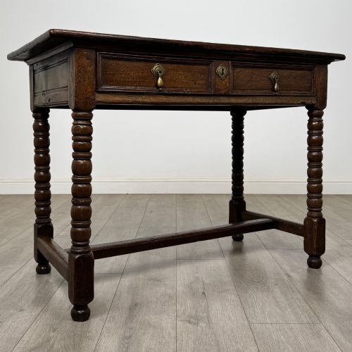 ANTIQUE 18TH CENTURY GEORGIAN BOBBIN TURNED WRITING TABLE IN OAK - ADDITIONAL PHOTO 7