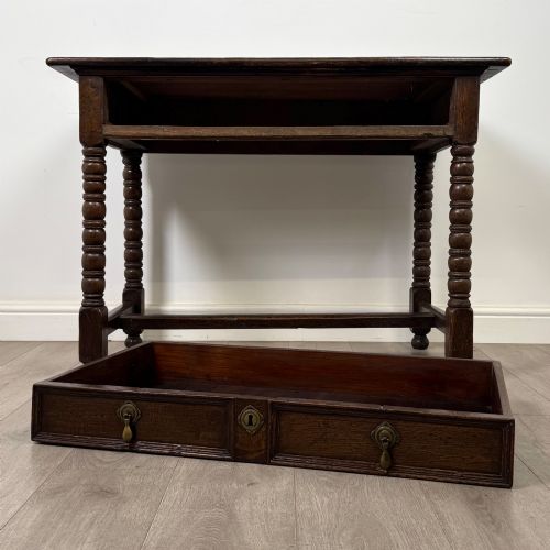 ANTIQUE 18TH CENTURY GEORGIAN BOBBIN TURNED WRITING TABLE IN OAK - ADDITIONAL PHOTO 9