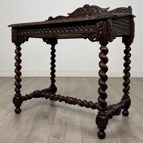 ANTIQUE 19TH CENTURY VICTORIAN CARVED OAK WRITING TABLE - ADDITIONAL PHOTO 1