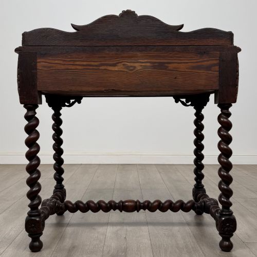 ANTIQUE 19TH CENTURY VICTORIAN CARVED OAK WRITING TABLE - ADDITIONAL PHOTO 4