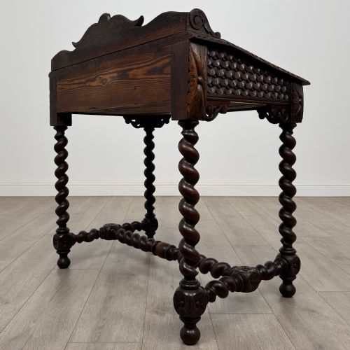 ANTIQUE 19TH CENTURY VICTORIAN CARVED OAK WRITING TABLE - ADDITIONAL PHOTO 5