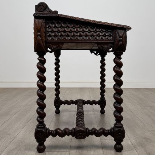 ANTIQUE 19TH CENTURY VICTORIAN CARVED OAK WRITING TABLE - ADDITIONAL PHOTO 6