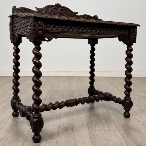 ANTIQUE 19TH CENTURY VICTORIAN CARVED OAK WRITING TABLE - ADDITIONAL PHOTO 7