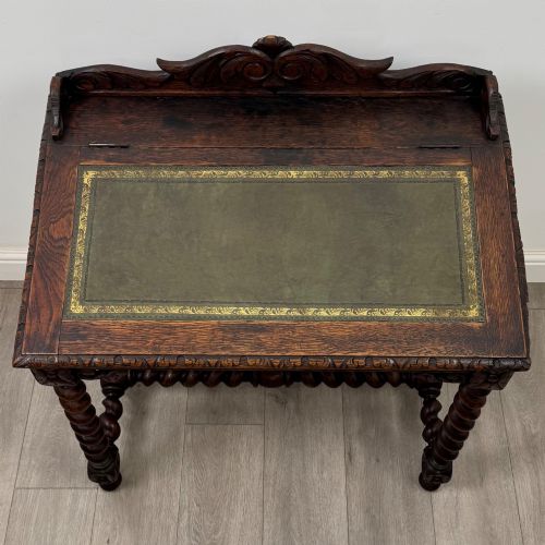 ANTIQUE 19TH CENTURY VICTORIAN CARVED OAK WRITING TABLE - ADDITIONAL PHOTO 8