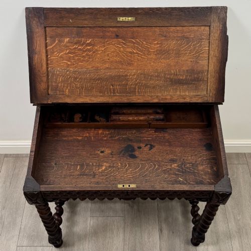 ANTIQUE 19TH CENTURY VICTORIAN CARVED OAK WRITING TABLE - ADDITIONAL PHOTO 9
