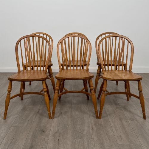 ANTIQUE 20TH CENTURY SET OF 6 ASH WINDSOR DINING CHAIRS