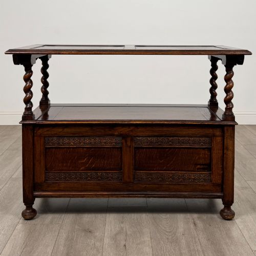 ANTIQUE 20TH CENTURY EDWARDIAN MONKS BENCH IN OAK - ADDITIONAL PHOTO 1
