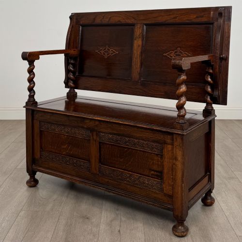 ANTIQUE 20TH CENTURY EDWARDIAN MONKS BENCH IN OAK - ADDITIONAL PHOTO 2
