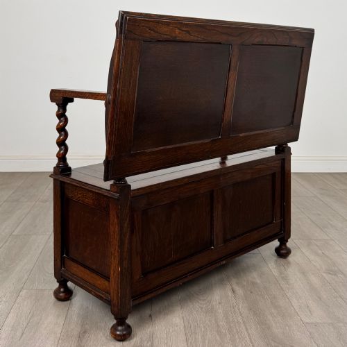 ANTIQUE 20TH CENTURY EDWARDIAN MONKS BENCH IN OAK - ADDITIONAL PHOTO 4