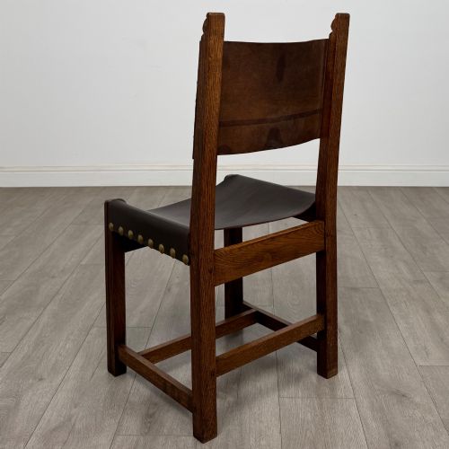 ANTIQUE 20TH CENTURY SET OF 6 LEATHER DINING CHAIRS IN OAK - ADDITIONAL PHOTO 2