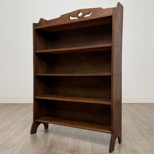 ANTIQUE 20TH CENTURY ARTS CRAFTS OPEN BOOKCASE IN OAK - ADDITIONAL PHOTO 2