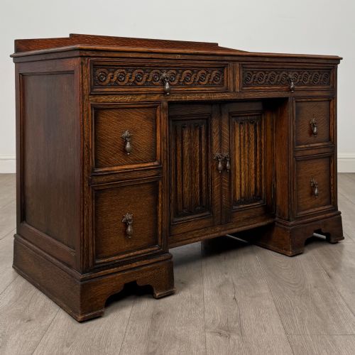ANTIQUE 20TH CENTURY CARVED EDWARDIAN DESK IN OAK - ADDITIONAL PHOTO 8