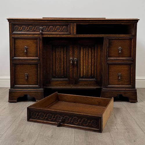 ANTIQUE 20TH CENTURY CARVED EDWARDIAN DESK IN OAK - ADDITIONAL PHOTO 10