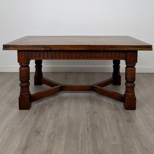 ANTIQUE 20TH CENTURY EDWARDIAN DRAW LEAF DINING TABLE IN OAK - ADDITIONAL PHOTO 2
