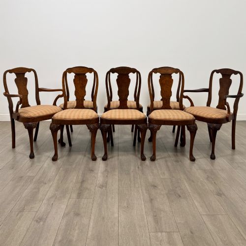 ANTIQUE 20TH CENTURY SET OF 8 DINING CHAIRS IN BURR WALNUT