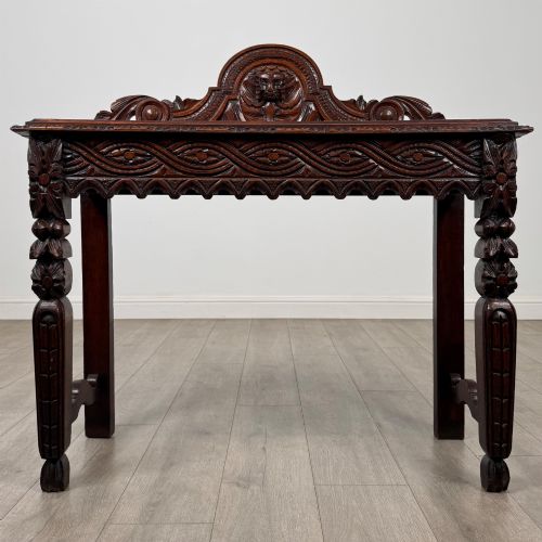 ANTIQUE 19TH CENTURY CARVED OAK VICTORIAN SIDE TABLE
