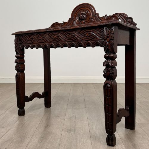 ANTIQUE 19TH CENTURY CARVED OAK VICTORIAN SIDE TABLE - ADDITIONAL PHOTO 1