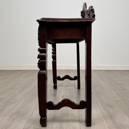 ANTIQUE 19TH CENTURY CARVED OAK VICTORIAN SIDE TABLE - ADDITIONAL PHOTO 2