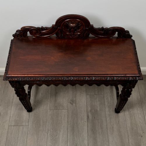 ANTIQUE 19TH CENTURY CARVED OAK VICTORIAN SIDE TABLE - ADDITIONAL PHOTO 8