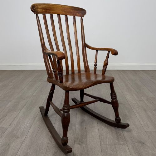 ANTIQUE 20TH CENTURY FARMHOUSE ROCKING CHAIR IN ELM - ADDITIONAL PHOTO 6