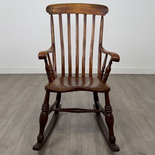 ANTIQUE 20TH CENTURY FARMHOUSE ROCKING CHAIR IN ELM - ADDITIONAL PHOTO 7