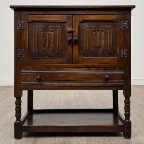 ANTIQUE 20TH CENTURY LINENFOLD CUPBOARD IN OAK
