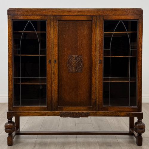 ANTIQUE 20TH CENTURY EDWARDIAN DISPLAY CABINET IN OAK