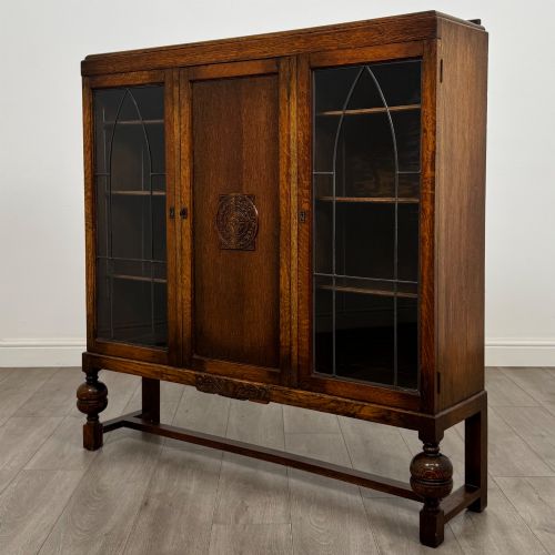 ANTIQUE 20TH CENTURY EDWARDIAN DISPLAY CABINET IN OAK - ADDITIONAL PHOTO 2