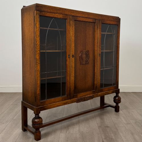 ANTIQUE 20TH CENTURY EDWARDIAN DISPLAY CABINET IN OAK - ADDITIONAL PHOTO 8