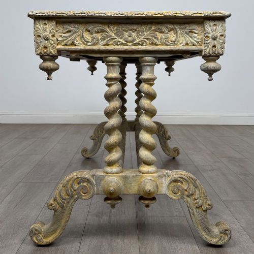 ANTIQUE 19TH CENTURY VICTORIAN CARVED OAK WRITING TABLE - ADDITIONAL PHOTO 2