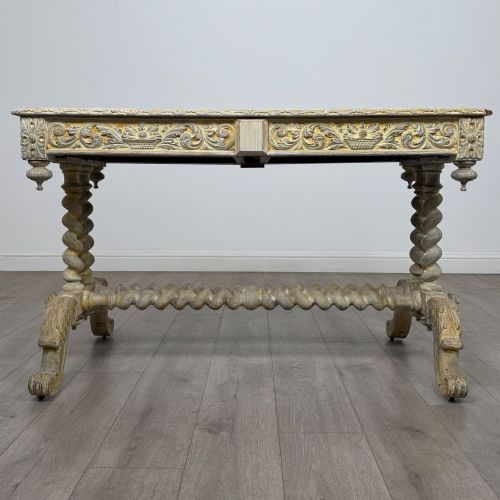 ANTIQUE 19TH CENTURY VICTORIAN CARVED OAK WRITING TABLE - ADDITIONAL PHOTO 4