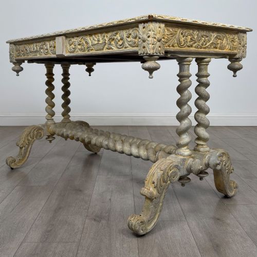 ANTIQUE 19TH CENTURY VICTORIAN CARVED OAK WRITING TABLE - ADDITIONAL PHOTO 5