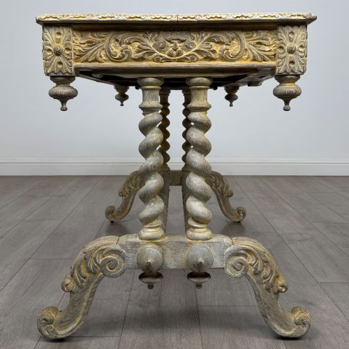 ANTIQUE 19TH CENTURY VICTORIAN CARVED OAK WRITING TABLE - ADDITIONAL PHOTO 6