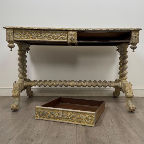 ANTIQUE 19TH CENTURY VICTORIAN CARVED OAK WRITING TABLE - ADDITIONAL PHOTO 9