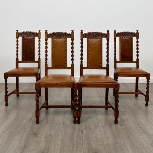 antique 20th century set of 4 barley twist dining chairs in oak - CATEGORY: ANTIQUE CHAIRS - DATED EDWARDIAN