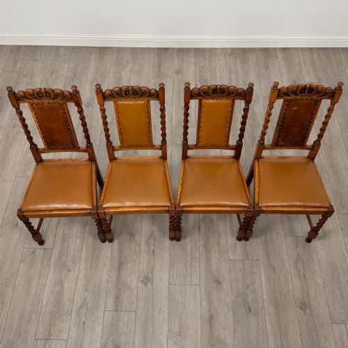 ANTIQUE 20TH CENTURY SET OF 4 BARLEY TWIST DINING CHAIRS IN OAK - ADDITIONAL PHOTO 7