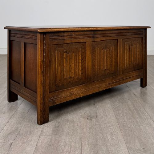ANTIQUE 20TH CENTURY LINENFOLD BLANKET BOX IN OAK - ADDITIONAL PHOTO 7