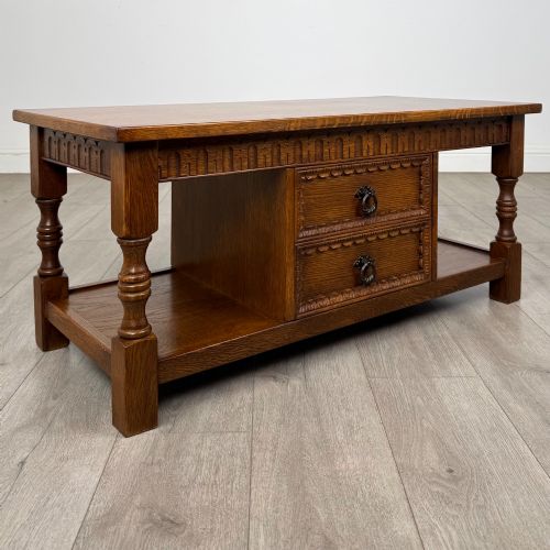 ANTIQUE 20TH CENTURY CARVED OAK COFFEE TABLE - ADDITIONAL PHOTO 3